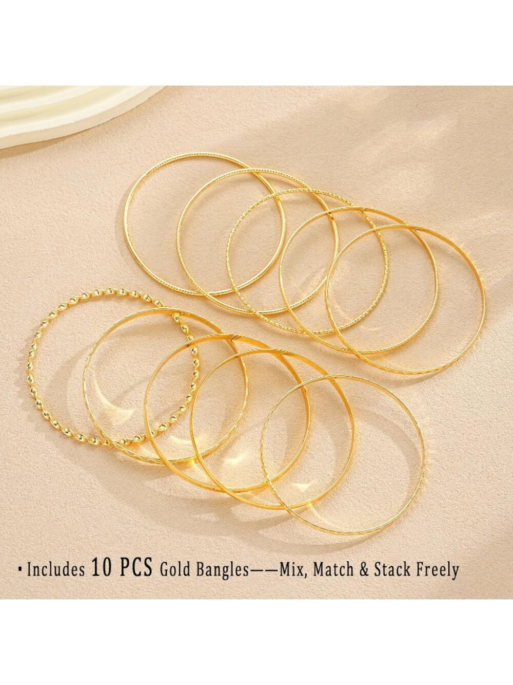 Women's Indian Bangles Set, Multi Layer Textured 14K Gold Plated Chunky Bracelet - Picture 5 of 6